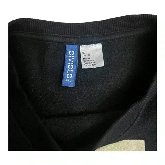 H&M Divided Black Crew Neck Pull Over Sweater Mona Lisa Portrait Womens size L - Picture 4 of 10